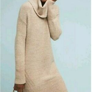 NWT Anthropologie Cowl Neck Alpaca/Wool Blend Long Sleeve Beige Sweater Dress–XL